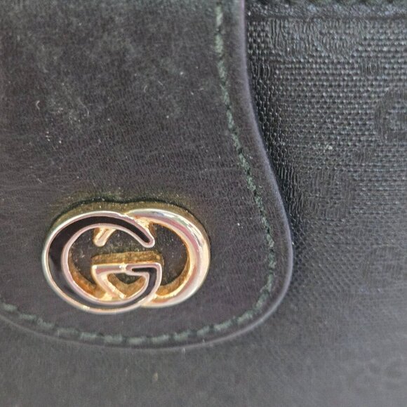 Gucci Vintage Black Coated Long Wallet Logo Kisslock Snap Trifold 035-001-0264 - Picture 4 of 10